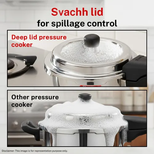 Prestige Deluxe Alpha Svachh Stainless Steel Spillage Control Pressure Cooker, 3.5 L (Silver) - Detail View